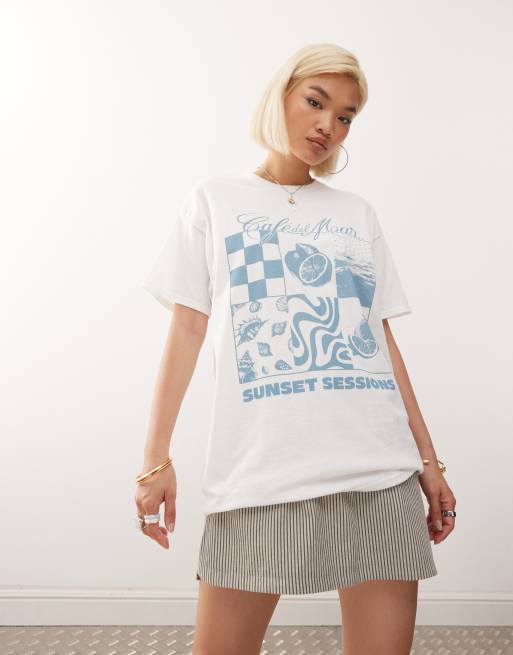 Reclaimed Vintage - T-shirt met gelicenseerde Cafe Del Mar-print in wit