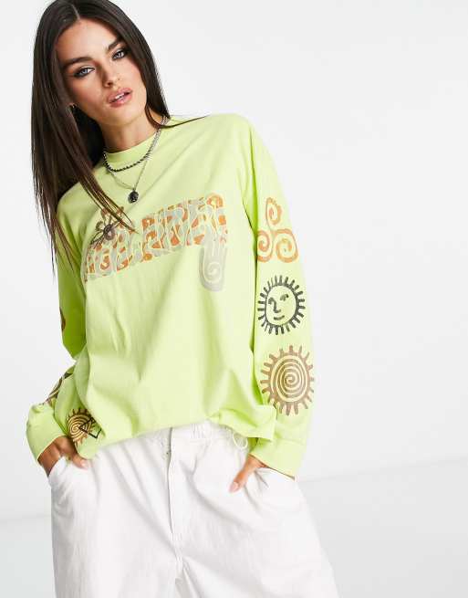 Reclaimed Vintage - T-shirt met lange mouwen en krabbelprint in groen