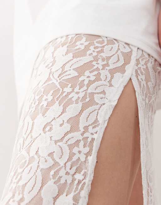 Reclaimed Vintage t-shirt midi dress with lace skirt in white | ASOS