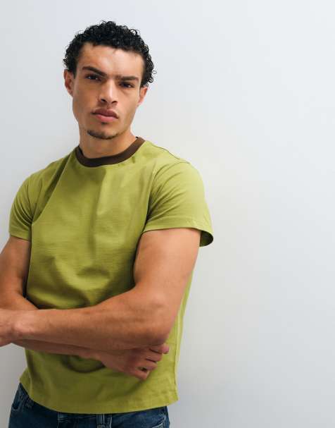 Reclaimed Vintage T-Shirt mit Kontrast-Ringel in Oliv - view 1