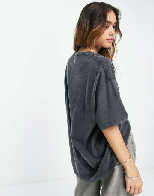 Reclaimed Vintage - T-shirt oversize antracite slavato con logo , 2 di 4