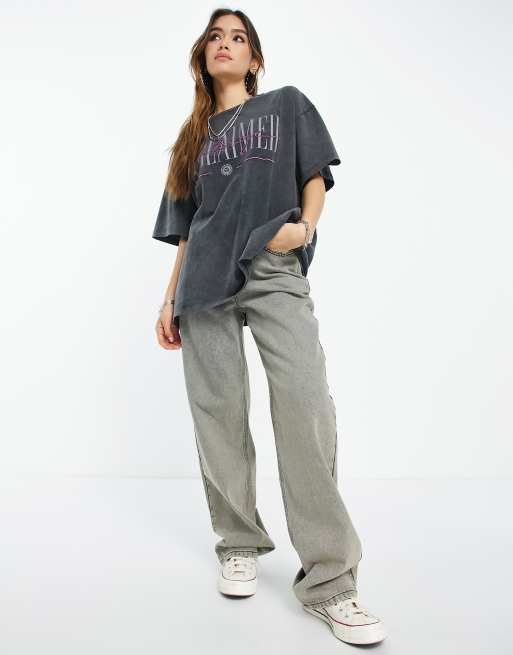 Reclaimed Vintage - T-shirt oversize antracite slavato con logo , 3 di 4