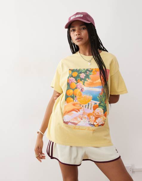 Reclaimed Vintage - T-shirt oversize en coton avec imprimé vacances - Jaune délavé - view 1