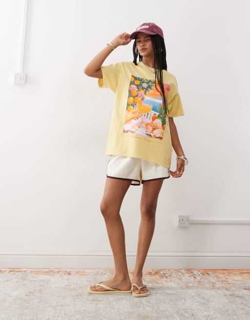 Reclaimed Vintage - T-shirt oversize en coton avec imprimé vacances - Jaune délavé , 2 de 4