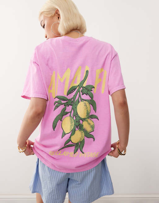 Reclaimed Vintage - T-shirt oversize rosa con stampa 