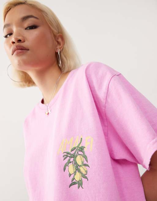 Reclaimed Vintage - T-shirt oversize rosa con stampa "Amalfi", 3 di 4