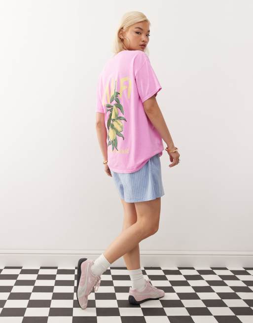 Reclaimed Vintage - T-shirt oversize rosa con stampa "Amalfi", 4 di 4