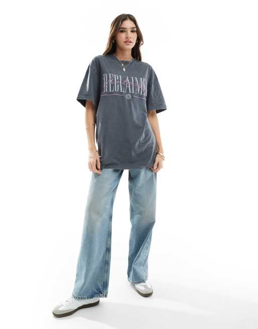 Reclaimed Vintage - T-shirt oversize slavata con logo, 4 di 4