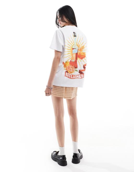Reclaimed Vintage - T-shirt oversize unisexe avec motif boisson - Blanc