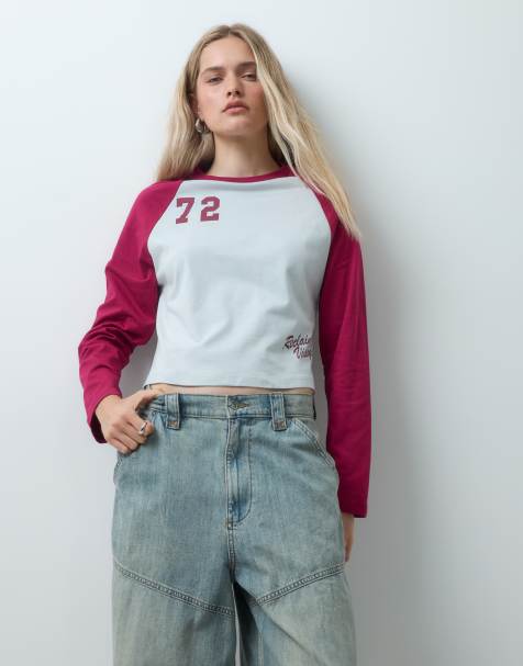 Reclaimed Vintage t-shirt raglan style universitaire rouge et gris - view 1