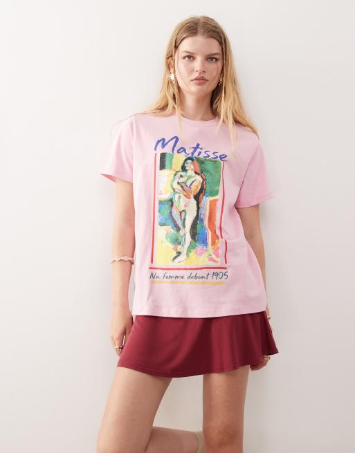 Reclaimed Vintage - T-shirt rosa con stampa artistica di Matisse su licenza