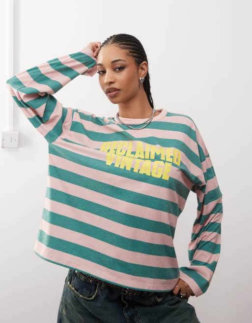 Reclaimed Vintage – T-shirt skater oversize w paski z długim rękawem