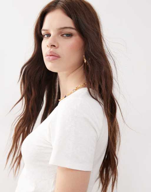 Reclaimed Vintage - T-shirt slim corta bianca, 4 di 4