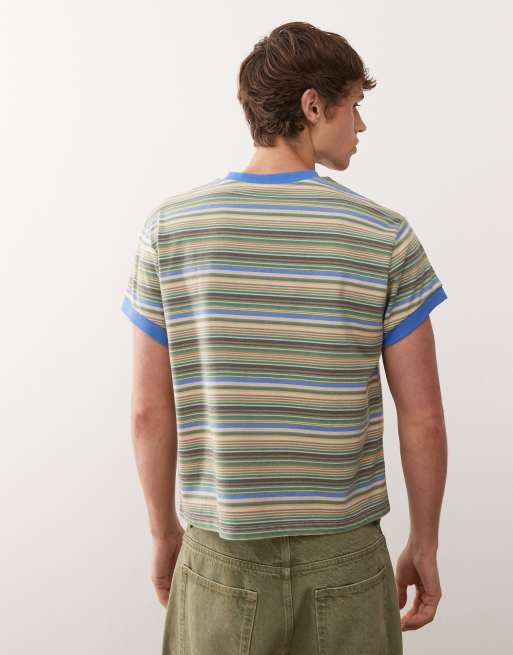 Reclaimed Vintage - T-shirt squadrata a righe miste con bordini a contrasto, 3 di 5