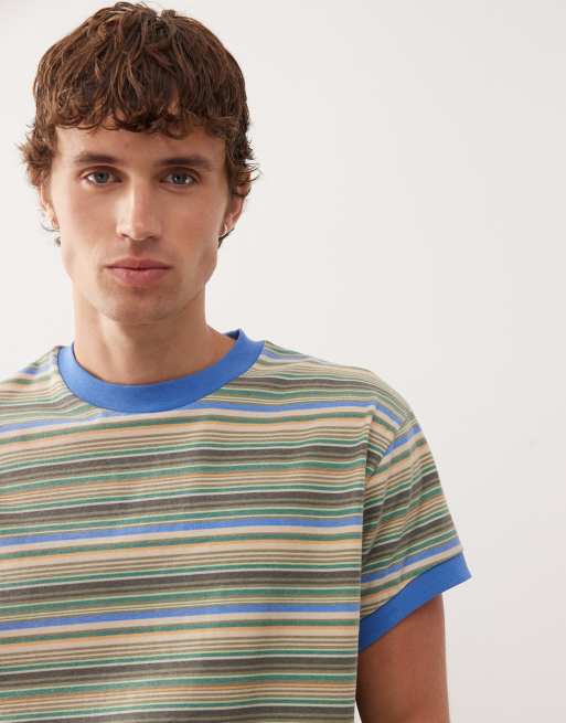 Reclaimed Vintage - T-shirt squadrata a righe miste con bordini a contrasto, 5 di 5