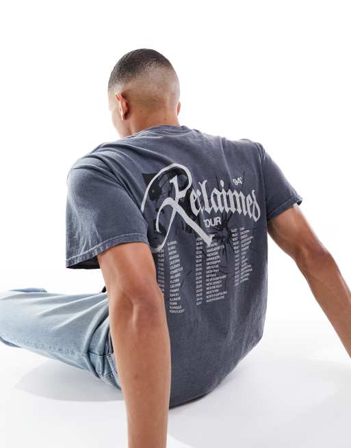 Reclaimed Vintage - T-shirt stile band blu navy slavato