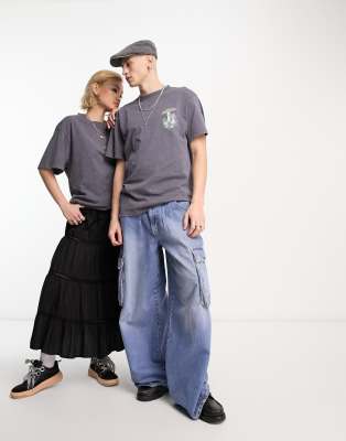 T-shirt unisex antracite con stampa di funghi-Grigio - Reclaimed Vintage T-shirt donna  - immagine3