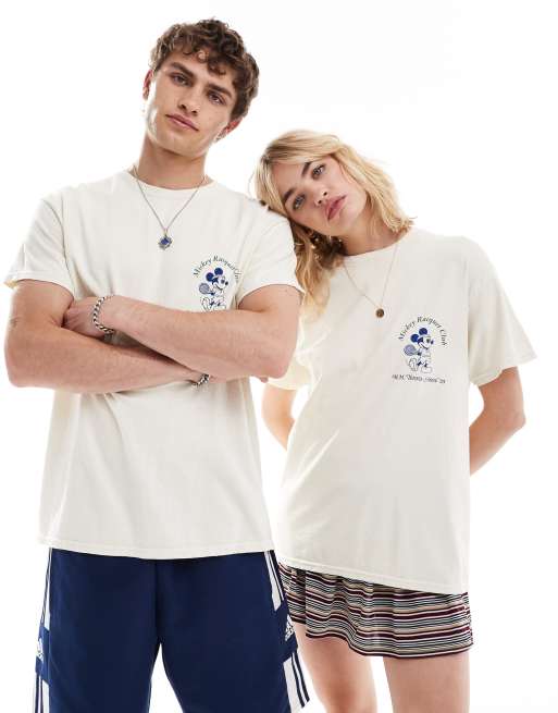 Reclaimed Vintage - T-shirt unisex bianca con Topolino che gioca a tennis
