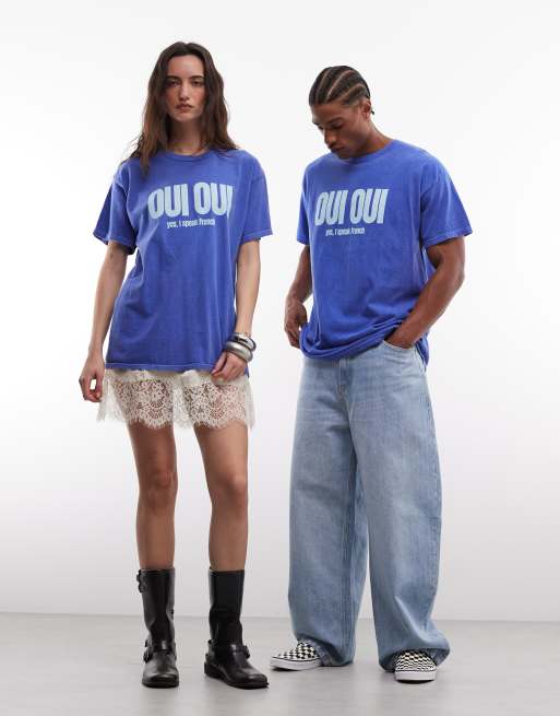 Reclaimed Vintage T-shirt unisex con slogan blu, 2 di 4