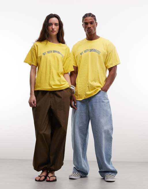 Reclaimed Vintage T-shirt unisex con slogan supermodel gialla, 2 di 4