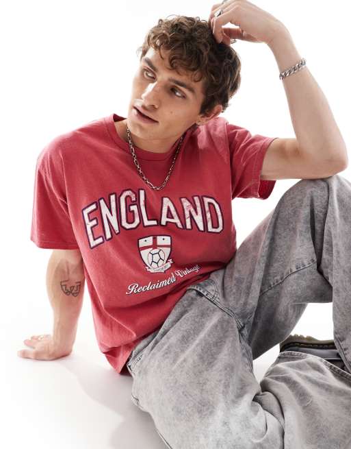 Reclaimed Vintage - T-shirt unisex oversize rossa con stampa "England", 4 di 4