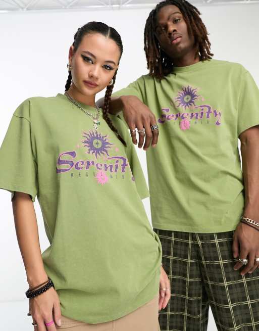 Reclaimed Vintage - T-shirt unisexe à imprimé Serenity - Kaki, 4 de 4