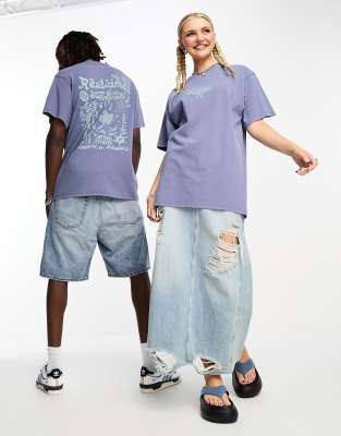 Reclaimed Vintage unisex tattoo doodle back print t-shirt in blue - ASOS Price Checker