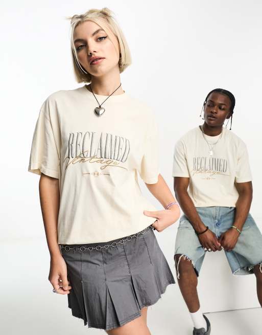 Reclaimed Vintage - T-shirt unisexe avec logo traditionnel - Taupe