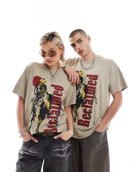 Reclaimed Vintage - T-shirt unisexe et oversize à imprimé cowboy