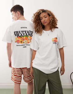 Reclaimed Vintage - T-shirt unisexe et oversize avec imprimé fruits au dos - Blanc - view 1