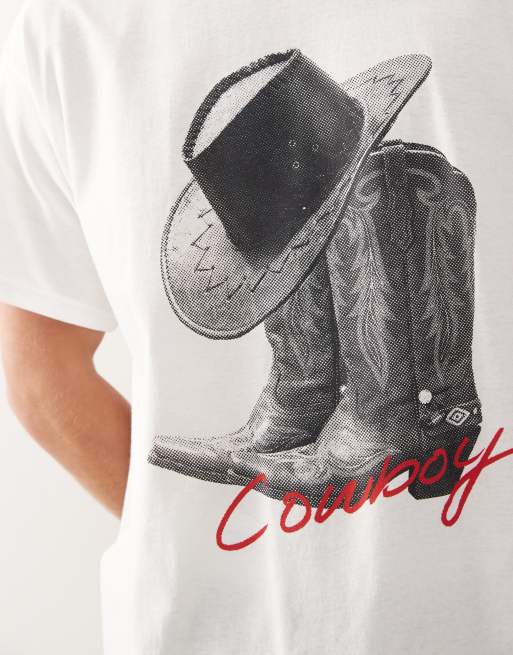 Reclaimed Vintage - T-shirt unisexe oversize à imprimé bottes de cowboy - Blanc, 3 de 4