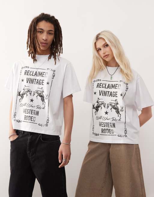 Reclaimed Vintage - T-shirt unisexe oversize à imprimé rodéo style western - Blanc, 2 de 4