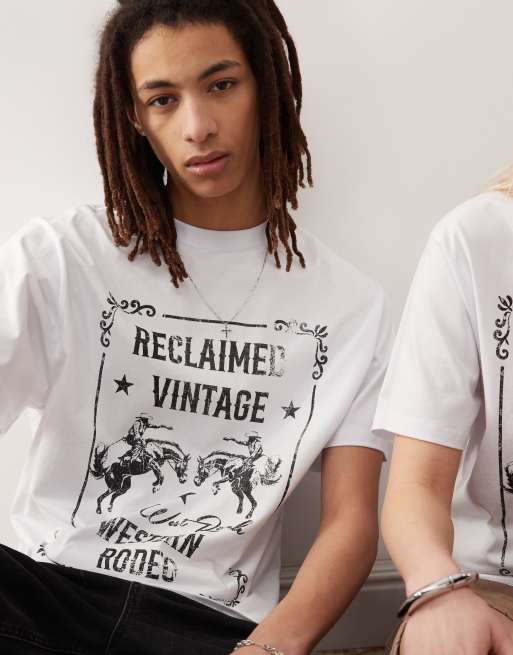 Reclaimed Vintage - T-shirt unisexe oversize à imprimé rodéo style western - Blanc, 3 de 4