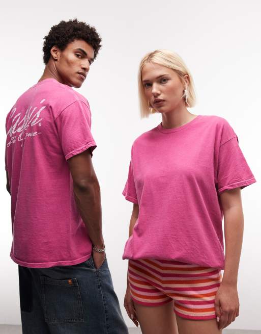 Reclaimed Vintage - T-shirt unisexe oversize avec imprimé au dos - Framboise