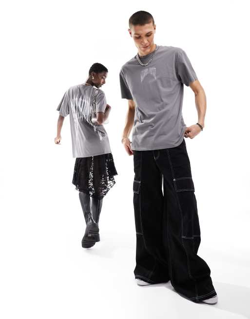 Reclaimed Vintage - T-shirt unisexe oversize avec imprimé gothique au dos - Anthracite, 3 de 4