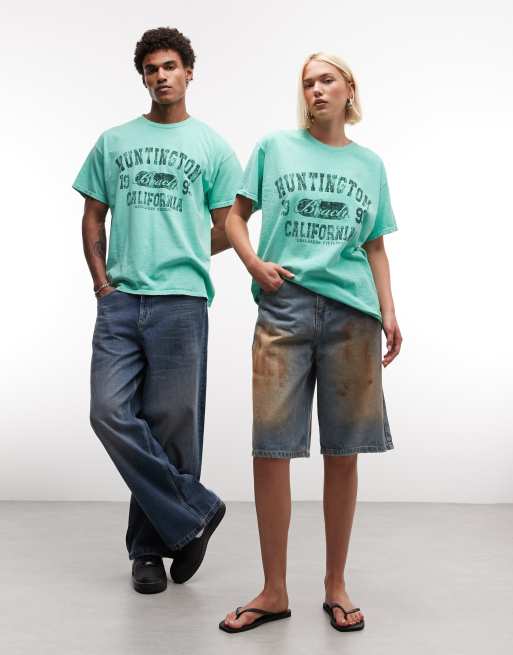 Reclaimed Vintage t-shirt unisexe rétro college turquoise, 3 de 4