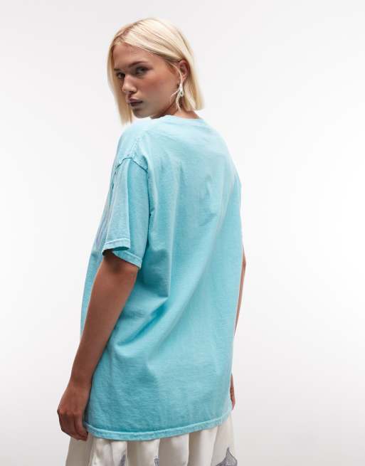 Reclaimed Vintage t-shirt unisexe rétro college turquoise, 4 de 4