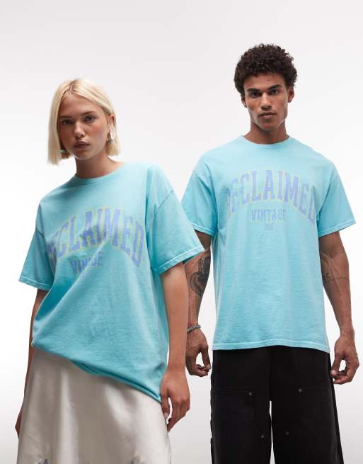 Reclaimed Vintage - T-shirt unisexe style universitaire rétro - Bleu