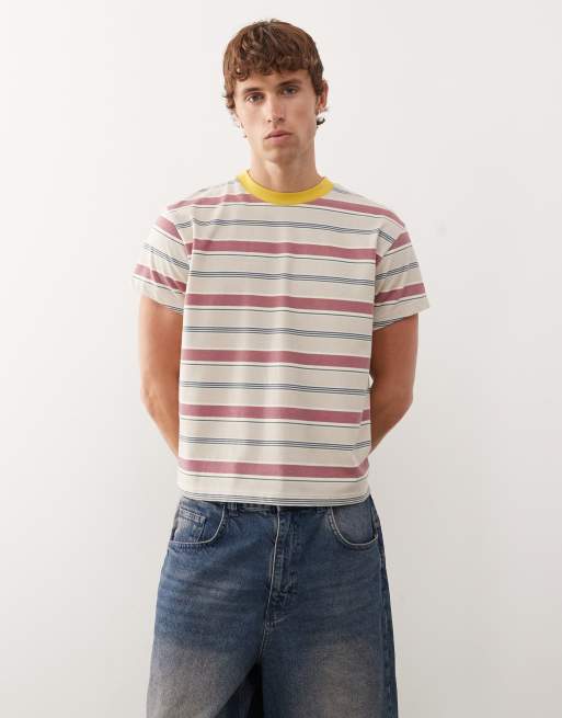 Reclaimed Vintage – T-shirt w paski o krótkim pudełkowym kroju z lamówką