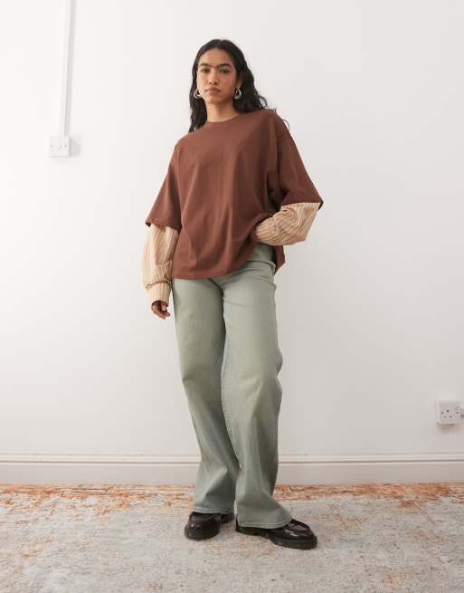 Reclaimed Vintage t-shirt with double layered shirt in yellow and brown, 2 of 4