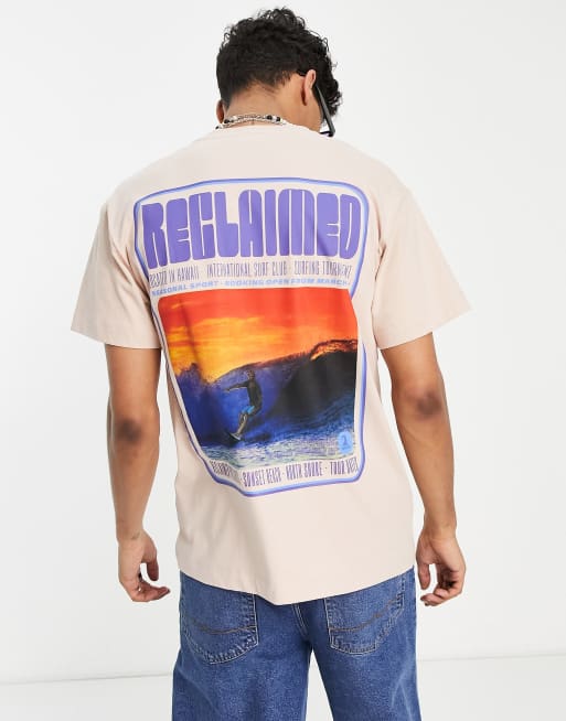 Reclaimed vintage t-shirt with surf poster print in white