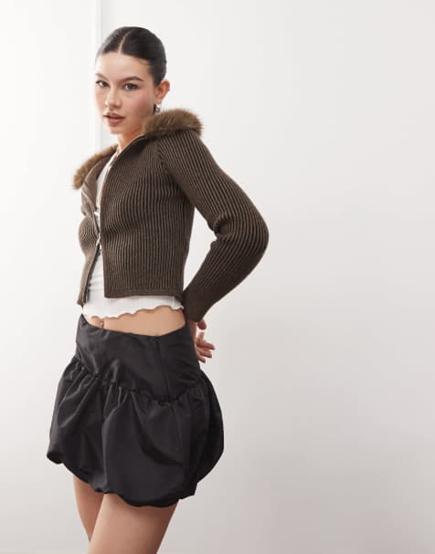 Reclaimed Vintage – Taft-Minirock in Schwarz mit Ballonsaum - view 1
