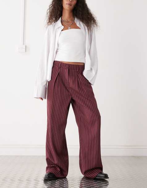 Reclaimed Vintage tailored baggy pants in burgundy pinstripes - view 1