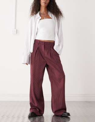 Reclaimed Vintage Reclaimed Vintage tailored baggy trouser in burgundy pinstripe-No colour