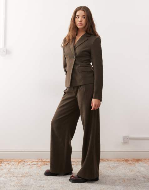 Reclaimed Vintage tailored baggy trousers co-ord in brown - view 1