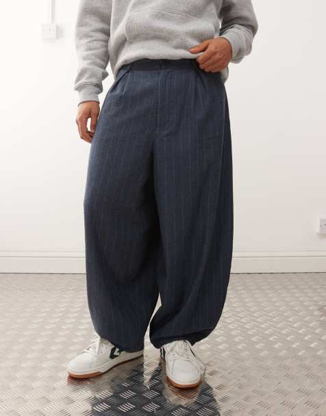 Reclaimed Vintage tailored barrel leg trouser in charcoal pinstripe - view 1