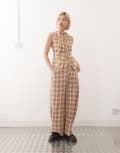 [Reclaimed Vintage] Reclaimed Vintage tailored barrel pants in check (part of a set)-Brown 12 BROWN