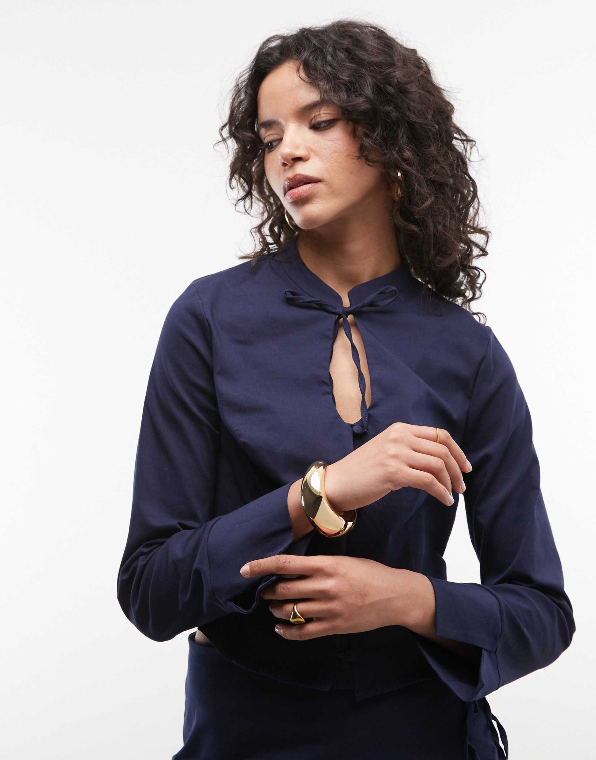 reclaimed vintage tailored keyhole detail blouse in navy - part of a set