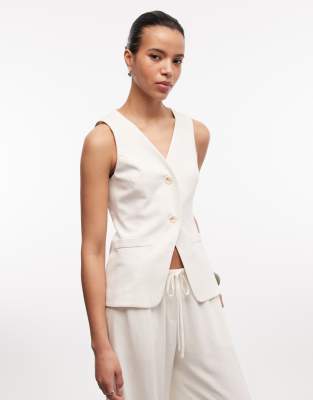 Reclaimed Vintage Tailored Linen Look Vest In White