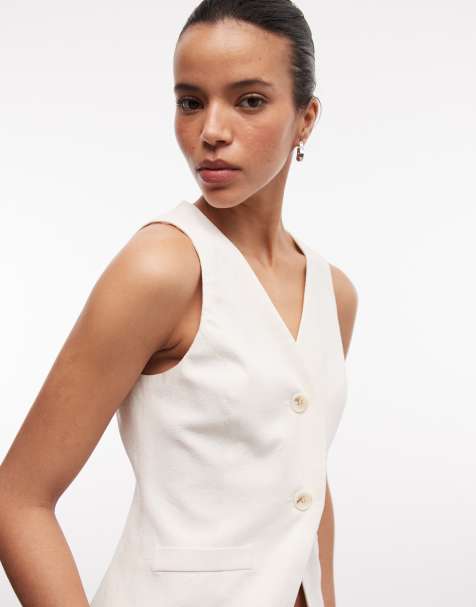 Reclaimed Vintage tailored linen look vest in neutral - part of a set - view 1